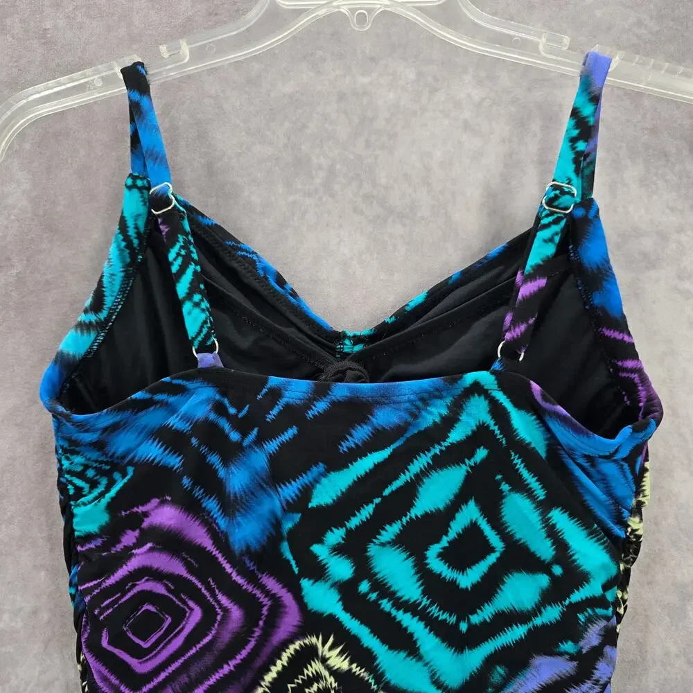 Coco Reef Black Multi Swimwear Tankini Tank Top Medium Bra 34D‎